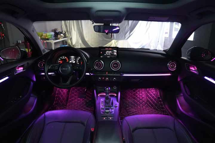 新しい車がマルチカラーのモバイルコントロールを備えたアンビエントライトをリードしました09-16に適した車のインテリア照明アクセサリー