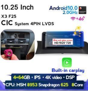 BMW X3 F25 2011-2017 アンドロイドナビ 10.25インチ ビルトイン CARPLAY MSM CIC 　　-YA-1075