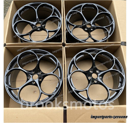 1点限り アルファロメオステルビオ 19インチ グロスブラック フルホイール 19x8.5 19x10 4本セット　-BRN-11848　鍛造　★