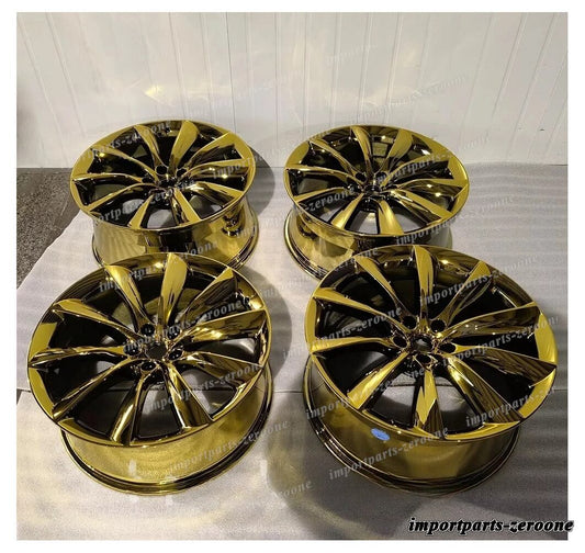 1点限り 22インチ タービン スタイル クローム ゴールド スタッガー ホイール テスラ モデル X 22x9 22x10　鍛造　-BRN-12721★