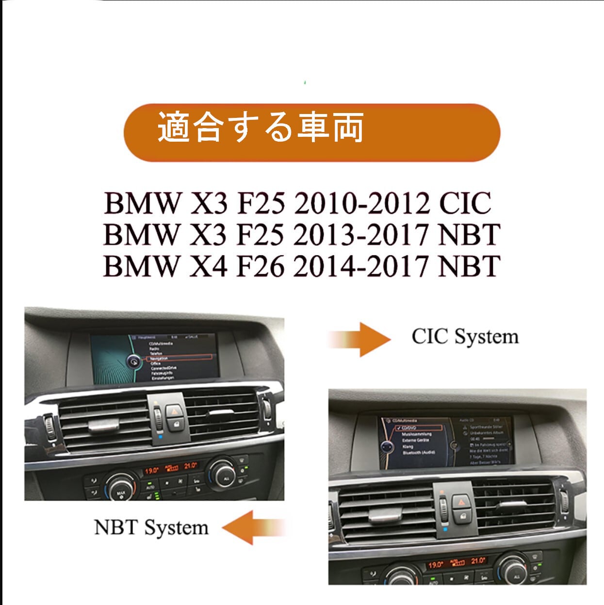 BMW X3 F25 X4 F26 CIC NBT 2011-2017 アンドロイドナビ　ANDROID10 　NBT